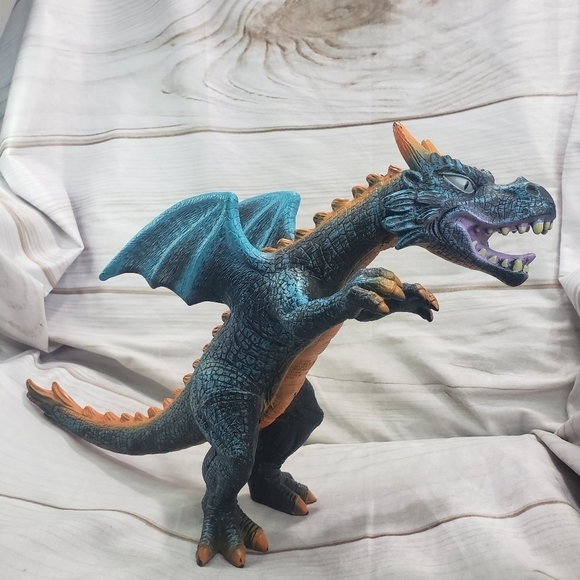 Blue Orange Dragon 11.5 Inch Soft Rubber Toy 2018 Open Mouth - Picture 2 of 10